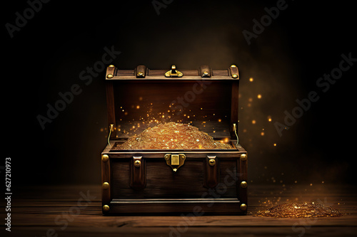 Magical Treasure Chest Unveiled - Glowing Sparkles and Stars in Enchanted Discovery. created with Generative AI