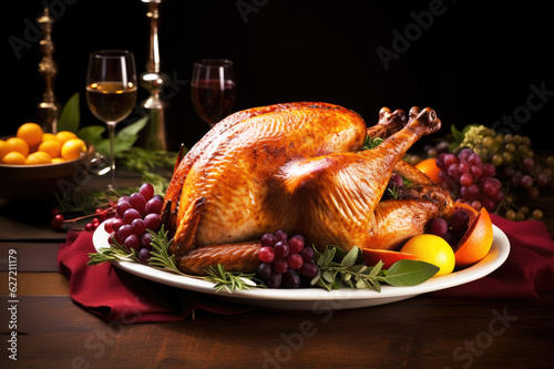 Thanksgiving turkey dish on wooden table