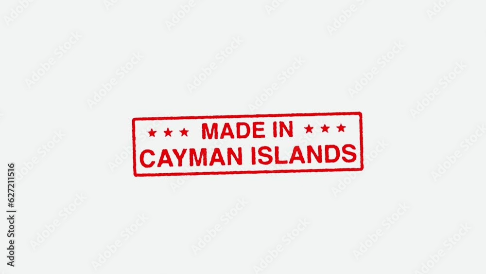 Close Up Real Hand Stamping Made In Cayman Islands Stamp on White Background Close Up Real Hand Stamping Made In Cayman Islands Stamp on White Background