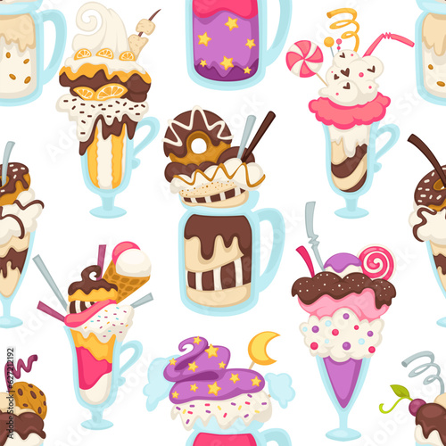 Ice cream frozen dessert with donut and cookies