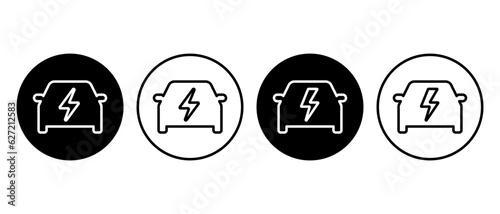 Electric car vector icon set. Electric vehicle symbol in circle