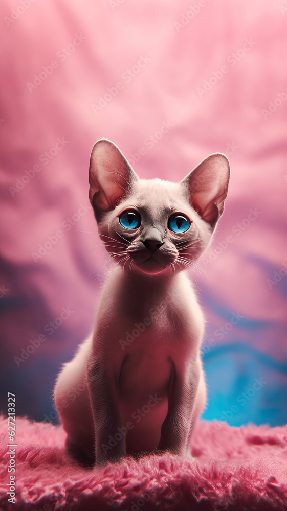 anthropomorphic kittenSiamese catpink catpink fantasy background,portrait of a cat,cat on pink background