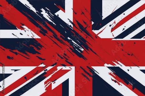 Union Jack 1801 Great Britan background pattern template - Abstract brushstroke paint brush splash in the colors of UK flag, isolated on white texture photo
