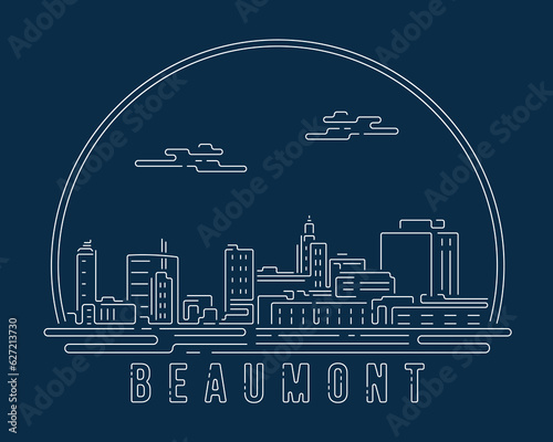 Beaumont, Texas - Cityscape with white abstract line corner curve modern style on dark blue background, building skyline city vector illustration design