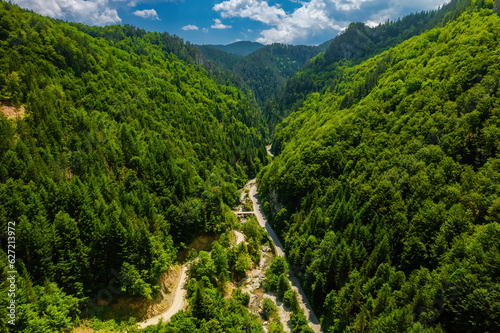 Trigrad gorge canyon of vertical marble rocks in rhodope mountains
