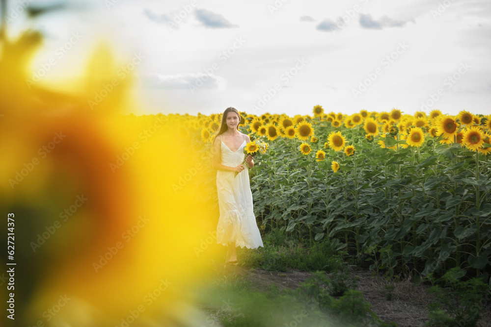woman in the field of sunflowers woman in the field of sunflowers