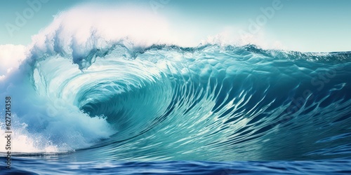 Fototapeta Naklejka Na Ścianę i Meble -  Beauty of marine nature, strength and power of the water element in form of a large turquoise sea wave crashing on shore