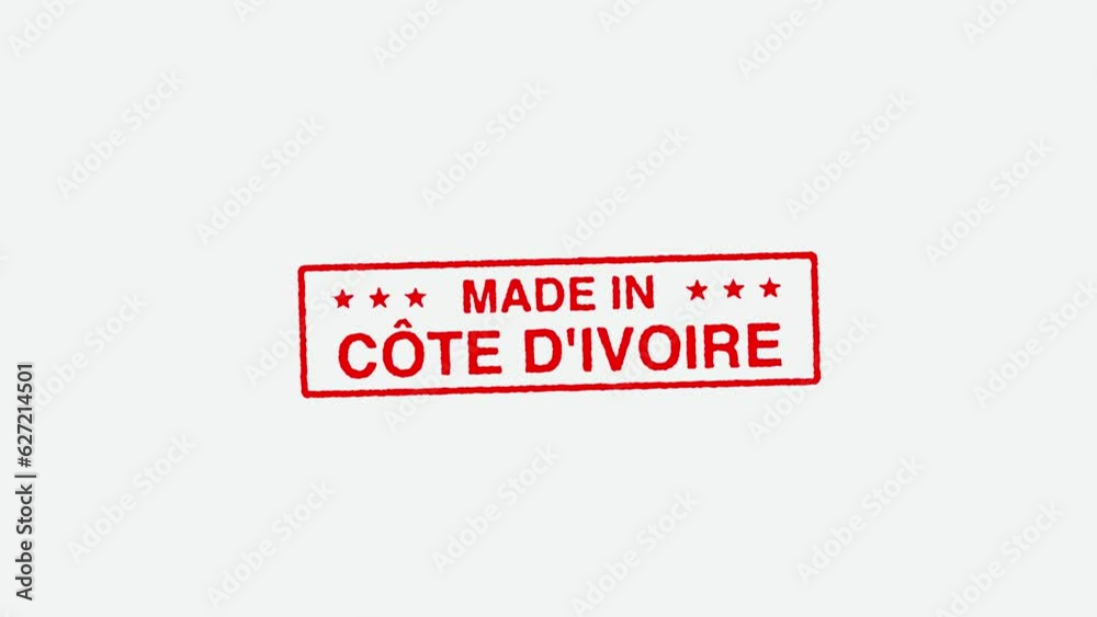 Close Up Real Hand Stamping Made In Cote D'Ivoire Stamp on White Background Close Up Real Hand Stamping Made In Cote D'Ivoire Stamp on White Background