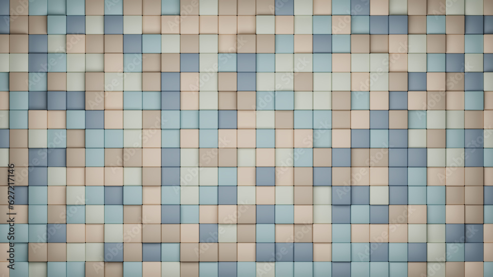 Fototapeta premium 3D rendering 8K wallpaper background of retro-colored random shuffled cubes