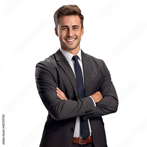Handsome smiling young man with folded arms , Joyful cheerful businessman with crossed hands