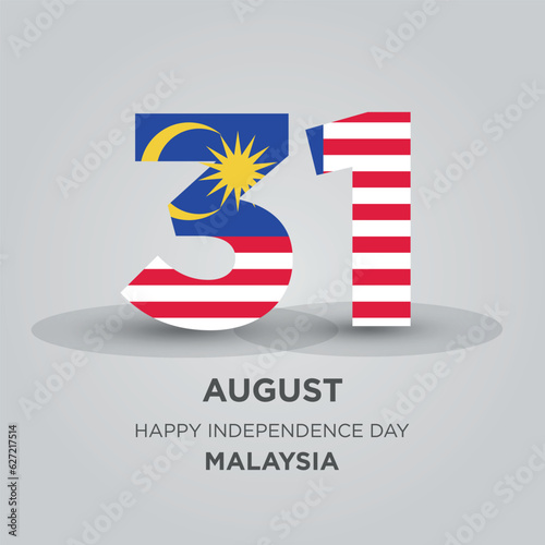 Happy Independence Day Malaysia Design. Number 31 made of the Malaysian Flag as Malaysia celebrates its Independence Day on the 31st of August.