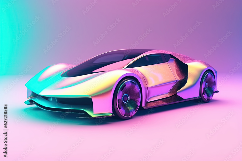 Holographic metallic 3D retro futuristic car