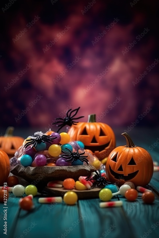 Halloween sweet colorful candies dark background Halloween sweet colorful candies dark background