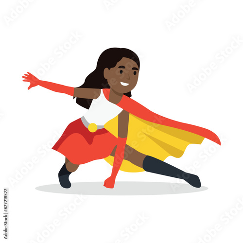 Illustration of Super Hero Girl in landing pose.