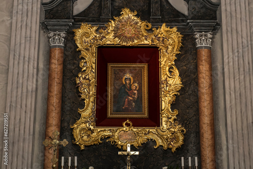 Main altar of the Catholic Church of the Blessed Virgin Mary of the Barefoot Carmelite Monastery in Berdychiv, Ukraine