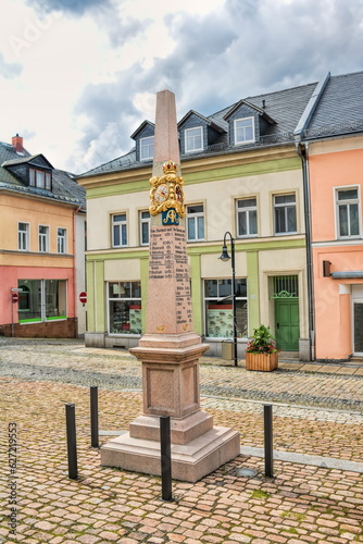 auerbach, deutschland - kilometerstein auf dem marktplatz photo