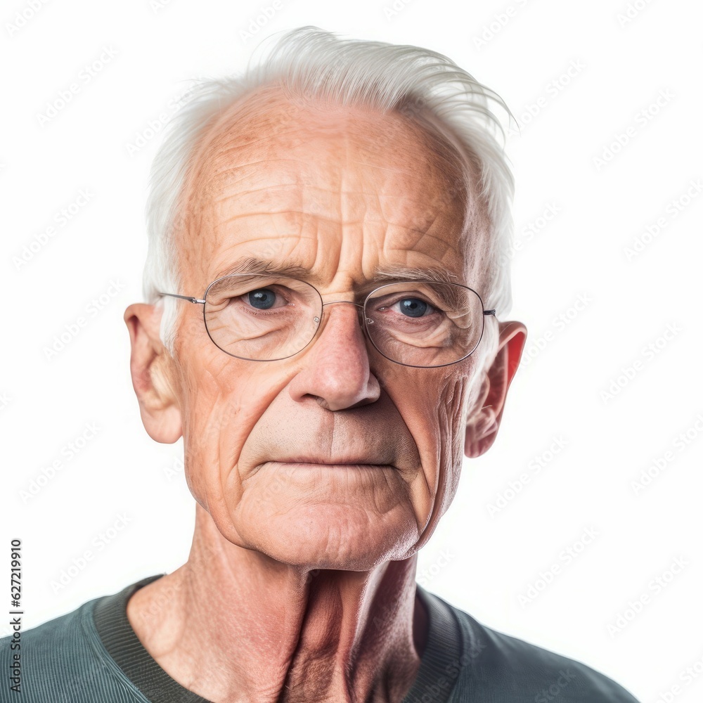 Portrait of a senior man in eyeglasses looking away. Isolated on grey background. Closeup portrait of a sad senior man with grey hair. Portrait of a senior man in eyeglasses looking away. Isolated on grey background. Closeup portrait of a sad senior man with grey hair.