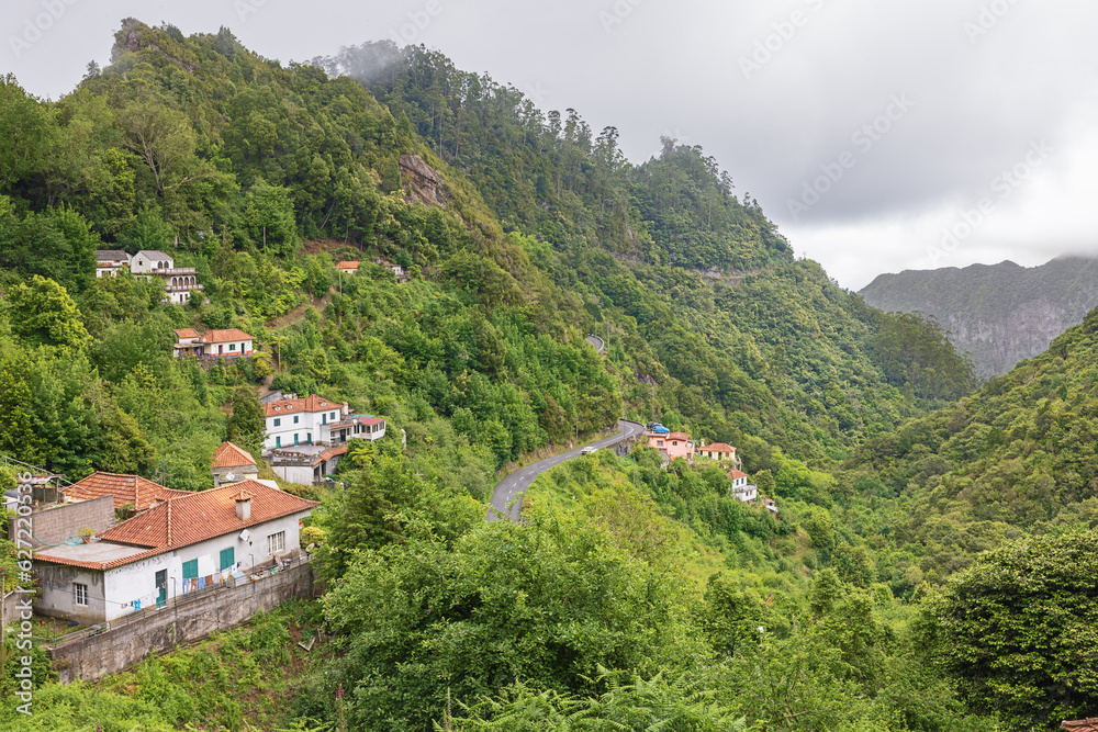 Looking down into valley of the  Ribeira da Metade from the Levada dos Balcoes offering a short walk between the typical greenery of Madeira’s forest