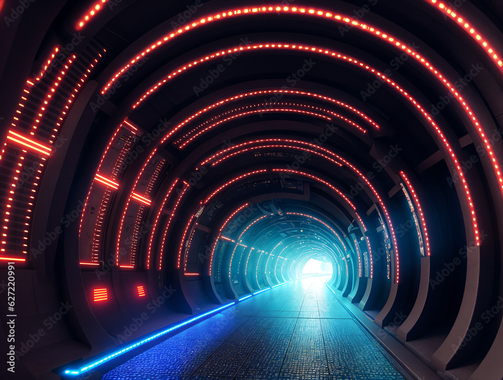 cyberpunk tunnel with neon lights, Generative AI cyberpunk tunnel with neon lights, Generative AI