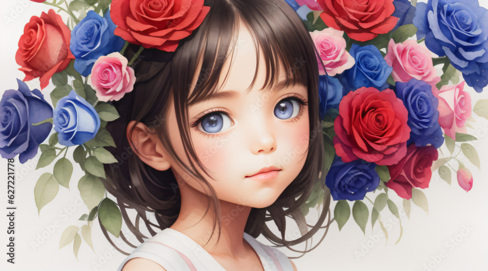 バラと少女のイラスト バラと少女のイラスト
