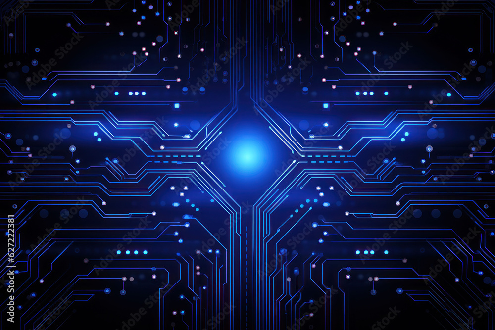 Abstract futuristic circuit board, Illustration high computer technology dark blue color background