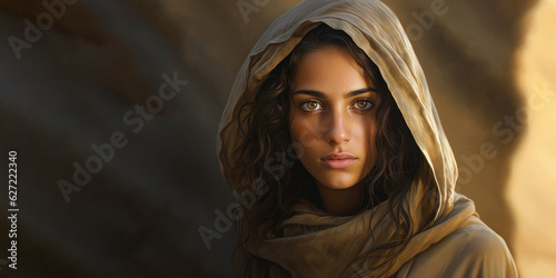 Portrait of a beautiful young biblical woman with copy space