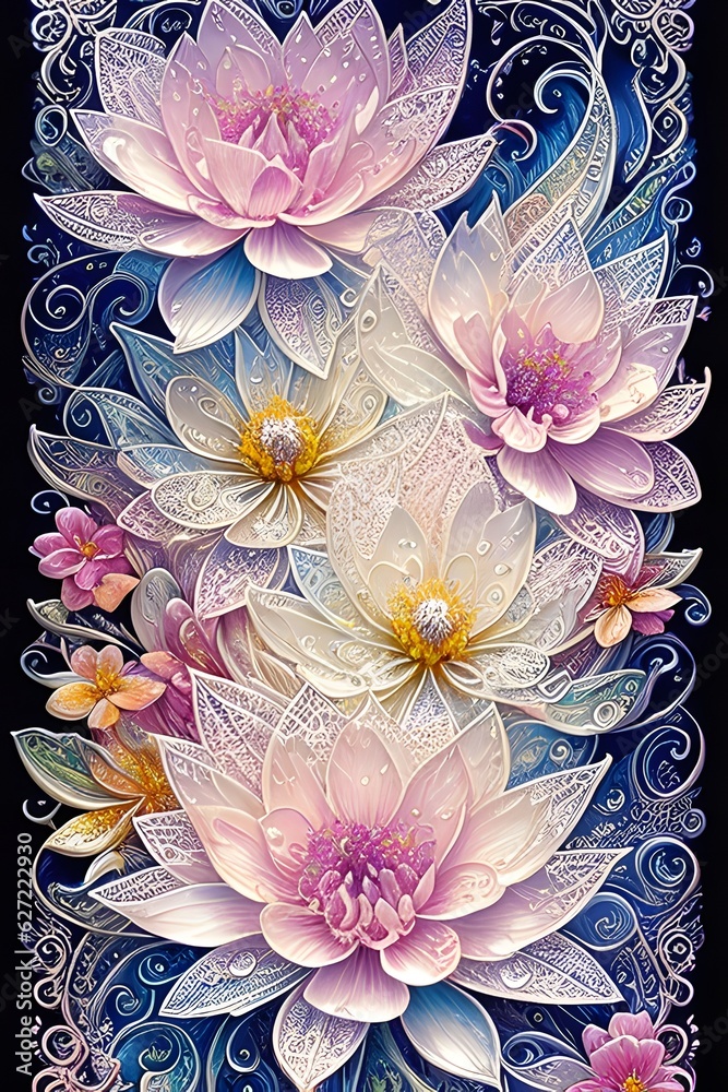 Beautiful fantasy wallpaper. Different botanical flower bunch, motif for floral print digital background. Generative ai