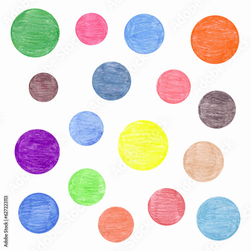 Colored circles with wax pencils. Vector illustration.
