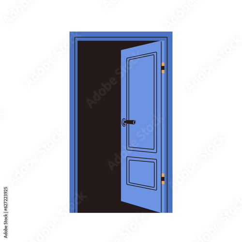 Open ajar door. Entrance and exit, doorway, frame. Doorframe for entering, ac...