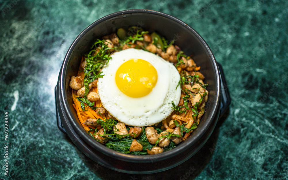 flat view of Korean traditional food bibimbap flat view of Korean traditional food bibimbap