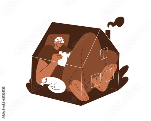 Man reading book at home. Bookworm, keen reader with interesting literature a...