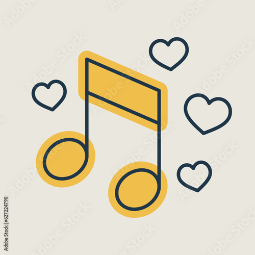 Musical note with heart sign isolated vector icon