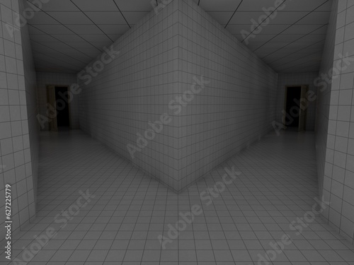 alone in the backrooms liminal space 3d render 