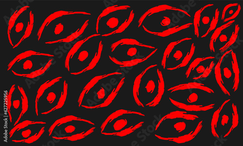 Scary demon or devil red eyes pattern on black background.