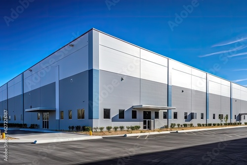 Fotografiet Realistic render of large logistic business transport warehouse dock station