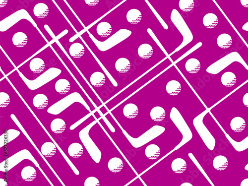 Seamless pattern with golf clubs and balls. Golf putter and a golf ball in a minimalist style. Design for typography, banners and posters, promotional items. Vector illustration