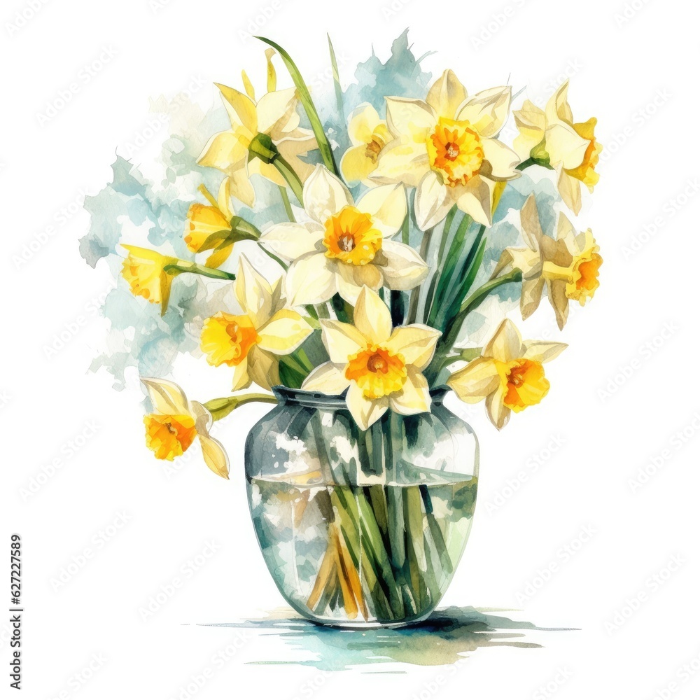 daffodil watercolor isolated on white background 