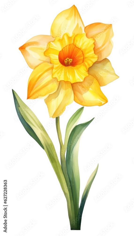 daffodil watercolor isolated on white background