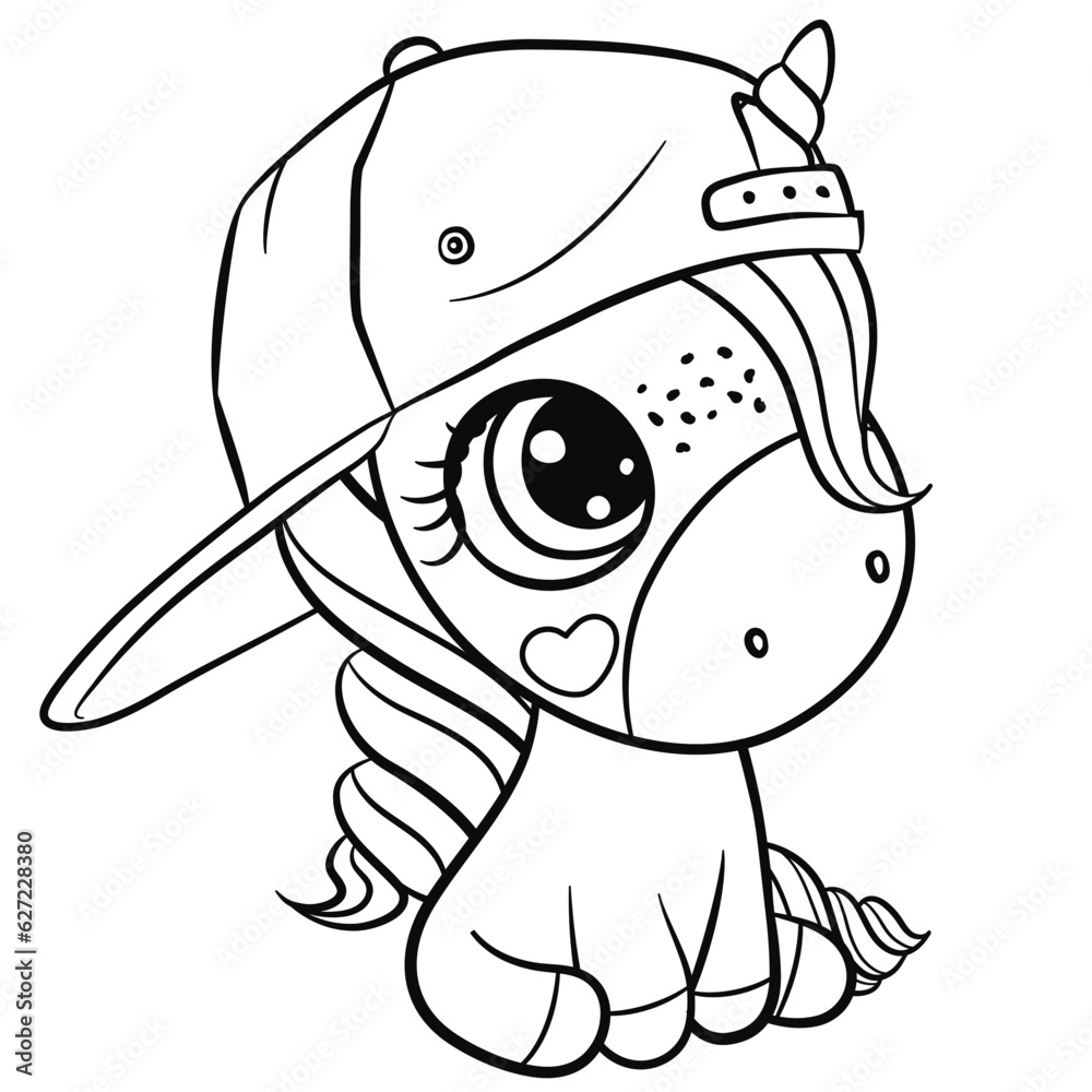 Obraz premium Cartoon unicorn outlined for coloring book
