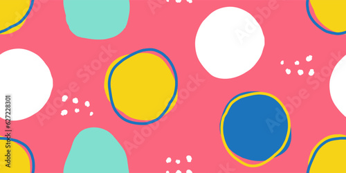 Color seamless pattern with cute hand drawn round shapes. Vector illustration.