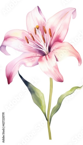 simple lily flower watercolor isolated on white background 