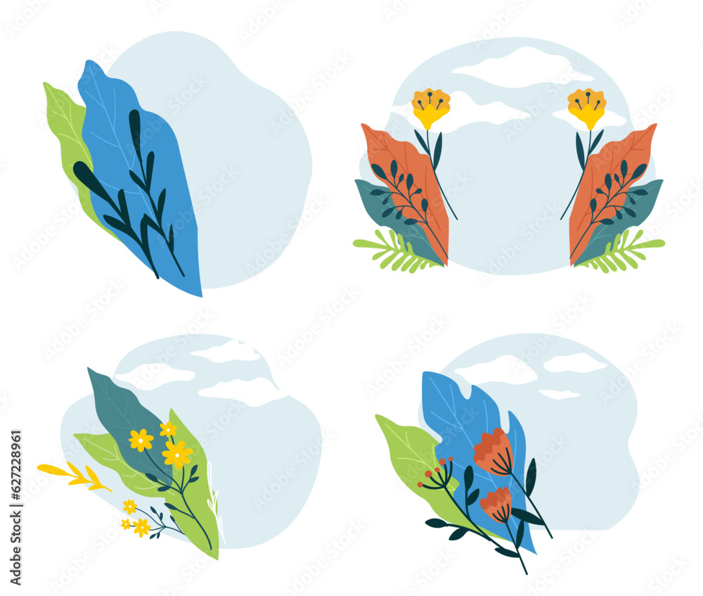 Floral banners with sky and clouds, summer blossom