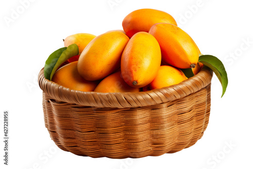 A realistic portrait of mango in a basket, isolated PNG