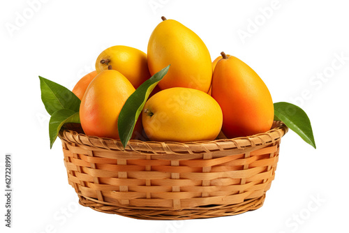 A realistic portrait of mango in a basket  isolated PNG