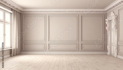 Elegant neutral beige empty room design interior white
