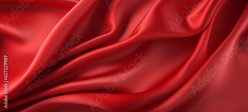 Red shiny satin silk swirl wave background banner - Abstract textile fabric material, backdrop texture for product display or text (Generative Ai)