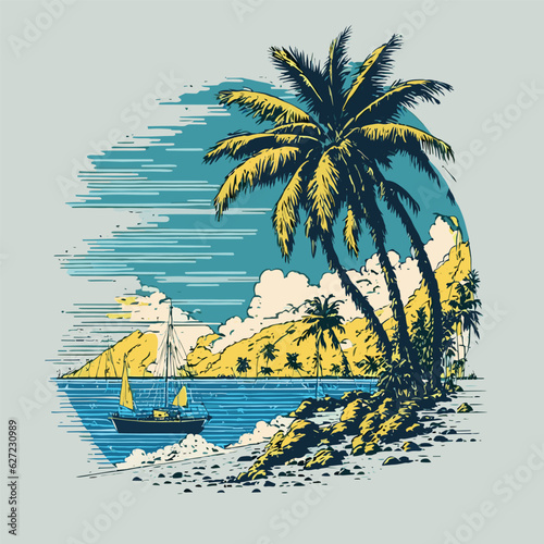 tropical island with trees t-shirt design