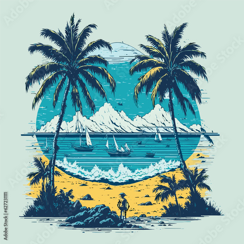 tropical island with trees t-shirt design
