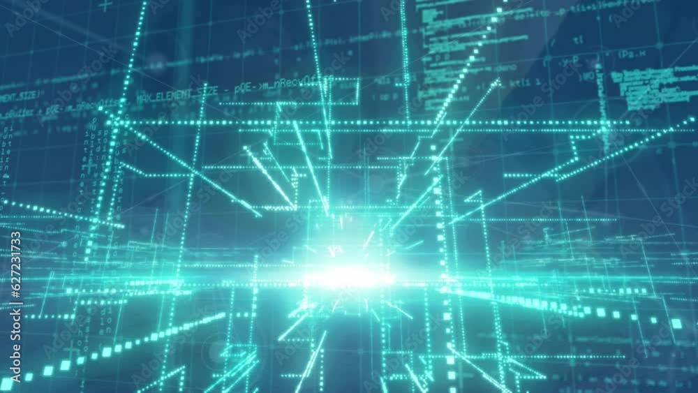 Animation of connections and data processing over blue background
