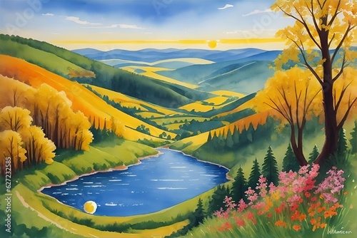 Ukraine painted landscape. AI generated illustration